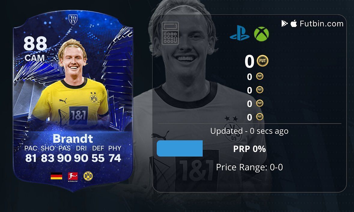 Julian Brandt TOTY Honorable Mentions is available as a Milestone reward (Image via FUTBIN)