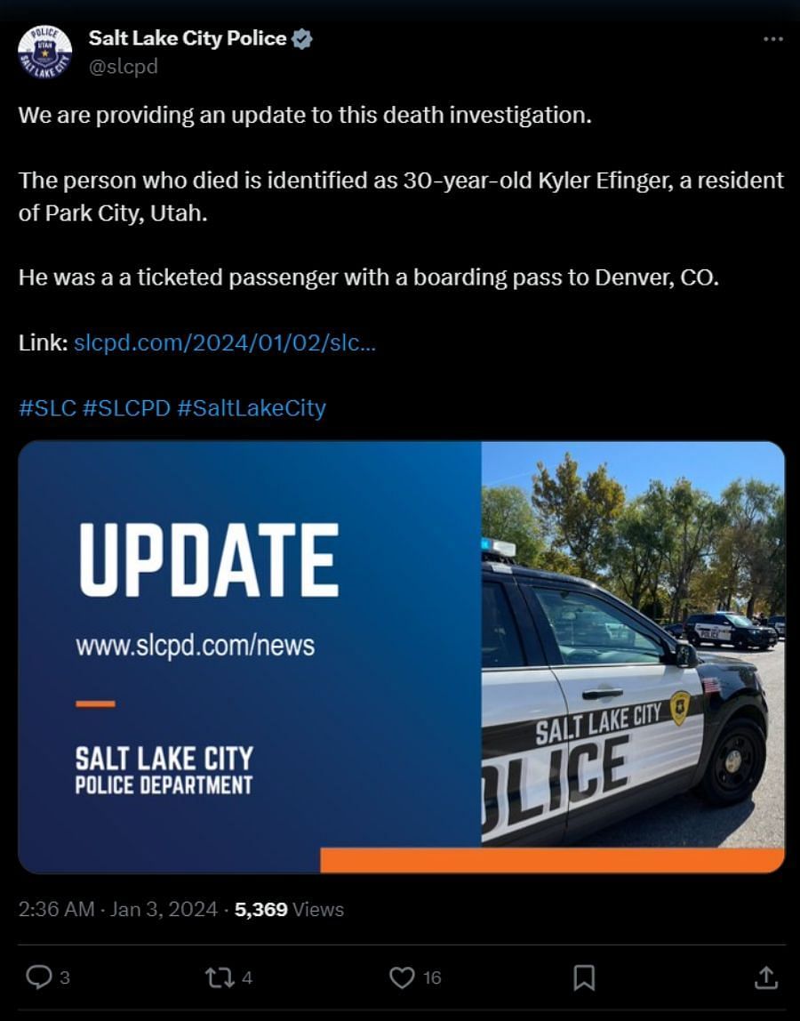 Salt Lake City Police successfully identified the man (Image via X)