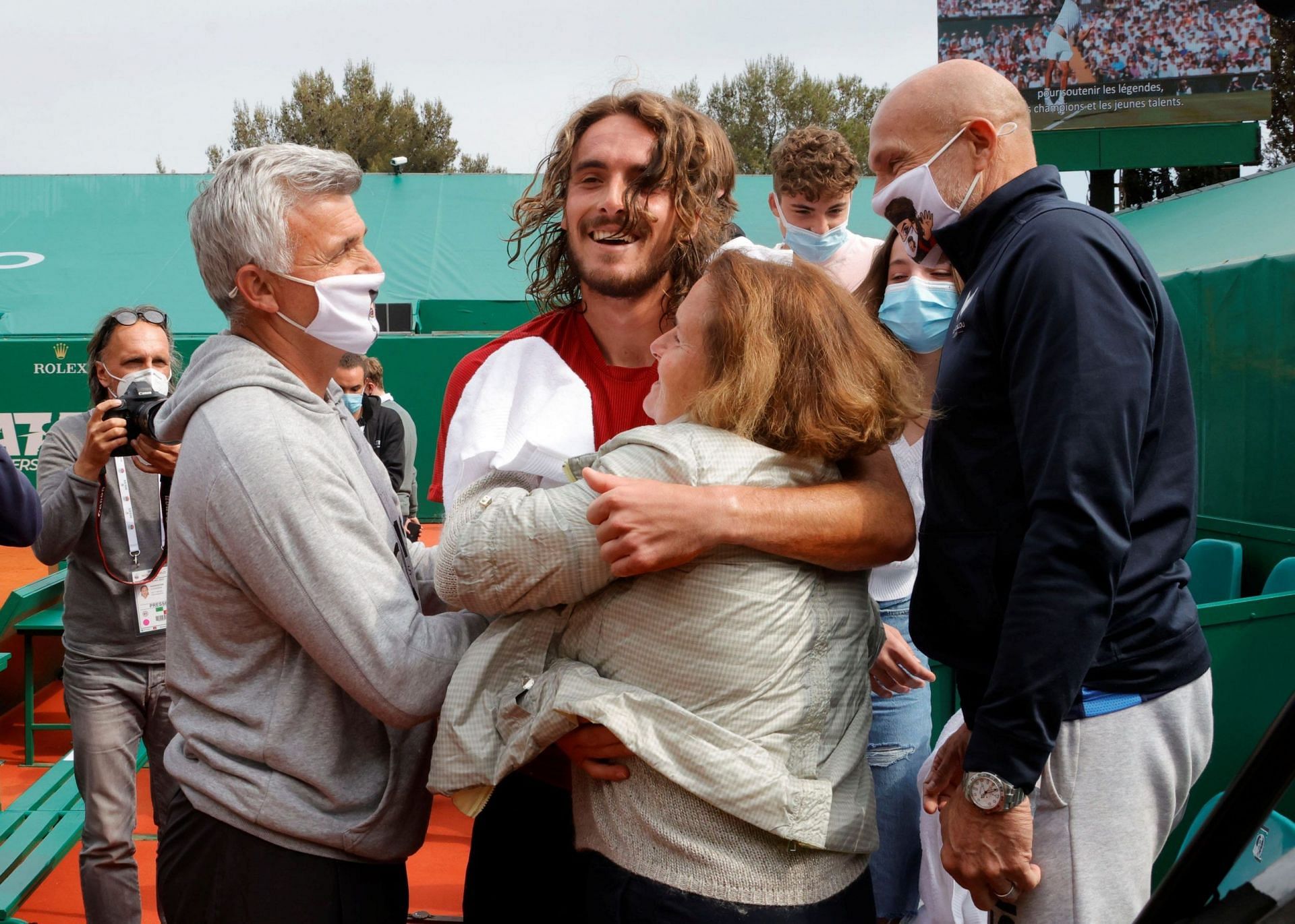 Stefanos Tsitsipas celebrates with his family after winning the Monte Carlo Masters