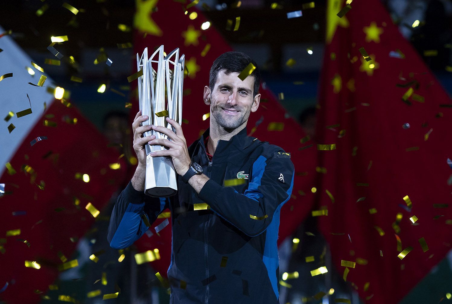 The Serb poses with the 2018 Shanghai Masters trophy