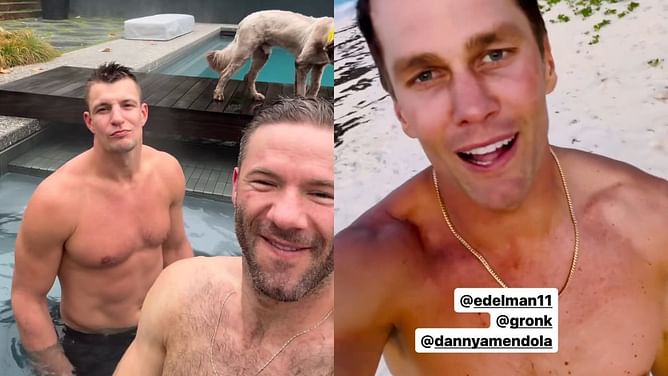Shirtless Tom Brady has perfect response to Julian Edelman, Rob Gronkowski and Danny Amendola's pool invitation