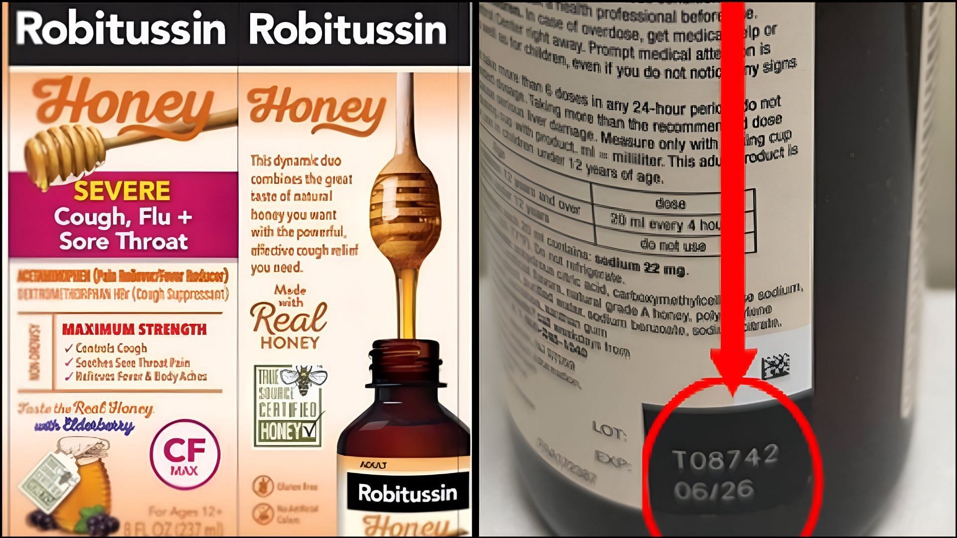 The affected Robitussin cough syrups may be contaminated with microbial contaminants (Image via FDA)
