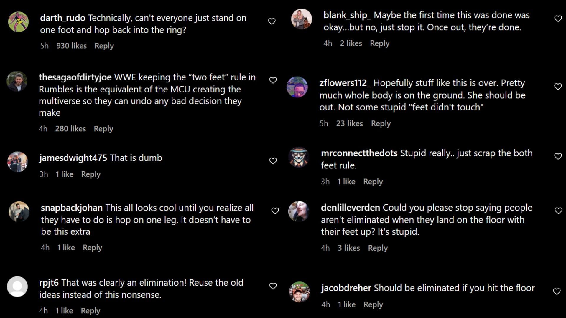 Screengrab of comments on the Instagram post