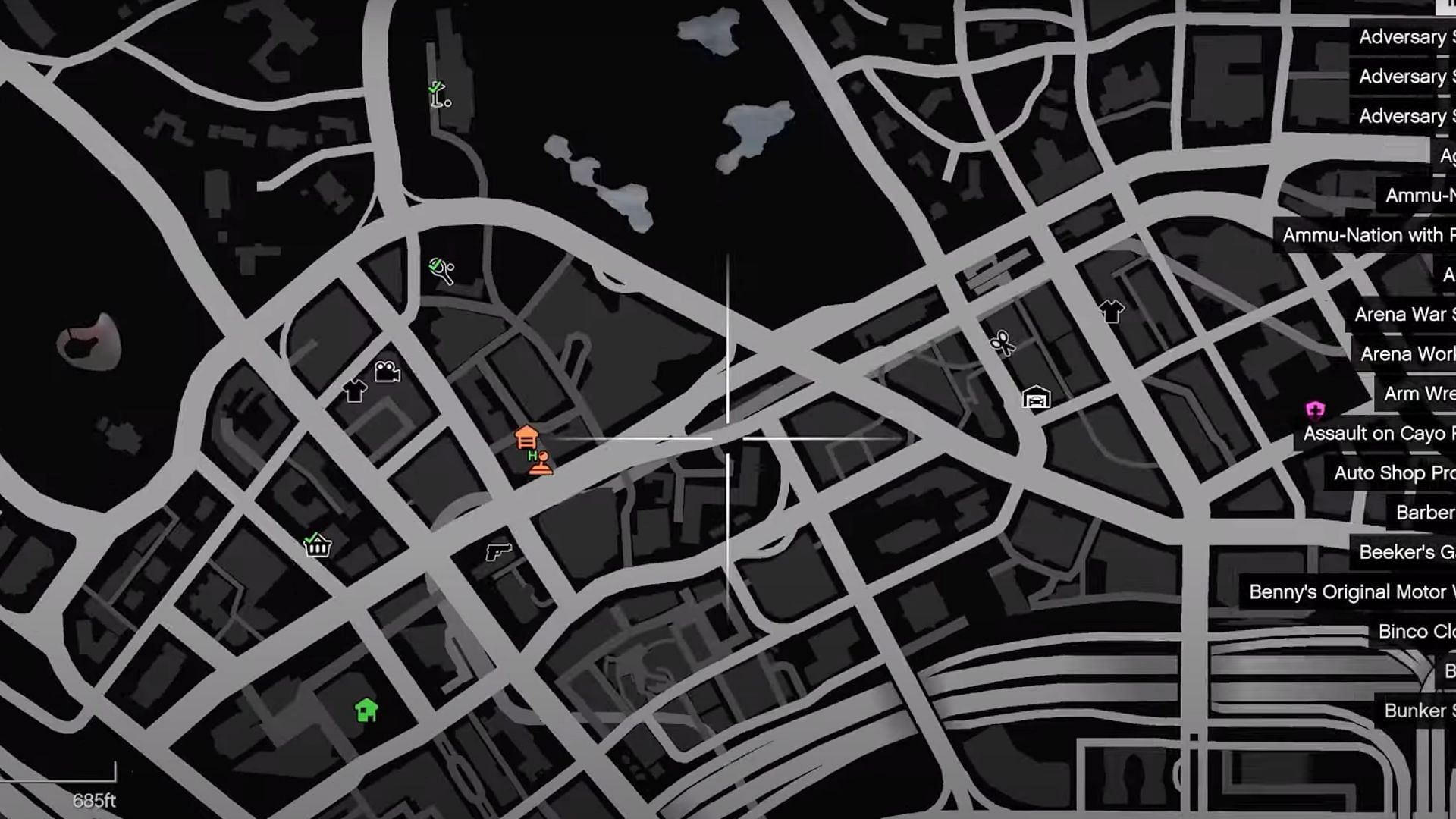 The location to trigger the Launch Glitch on the GTA 5 Online map (Image via YouTube/@TJRH)