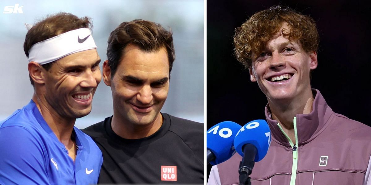 Rafael Nadal and Roger Federer (L), Jannik Sinner (R)