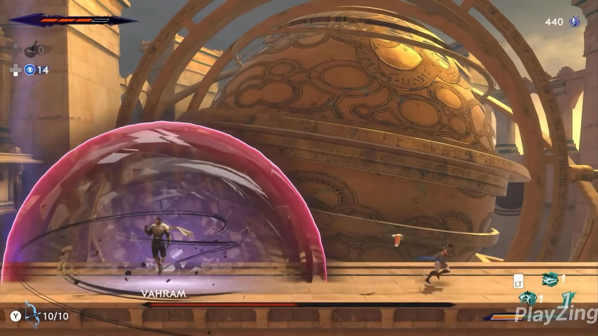 Avoid being caught in the spheres summoned by Vahram in Prince of Persia The Lost Crown (Image via YouTube/ThePlayZing)