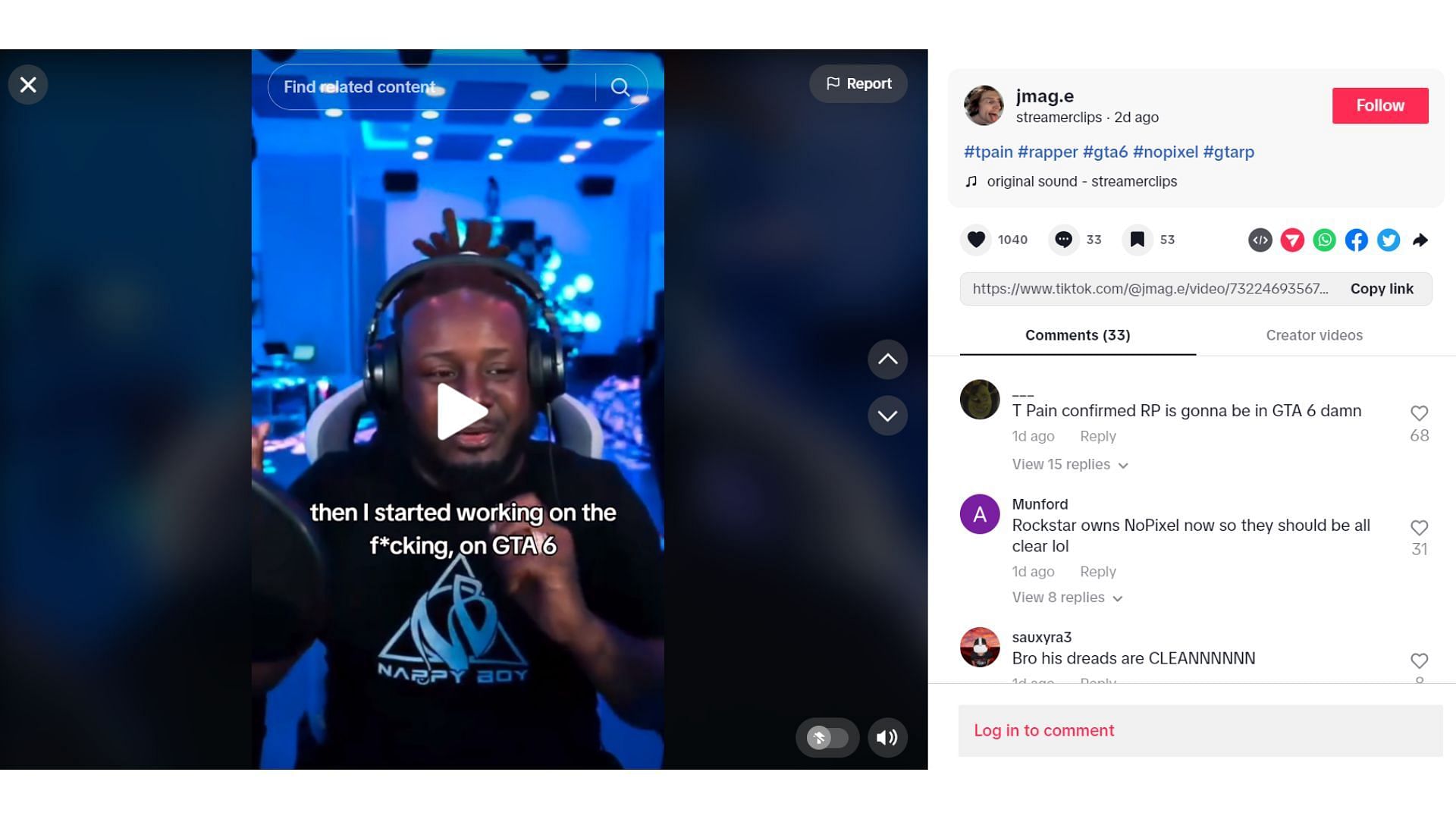 The first known source of T-Pain&rsquo;s reveal about Grand Theft Auto 6 (Image via TikTok/@jmag.e)