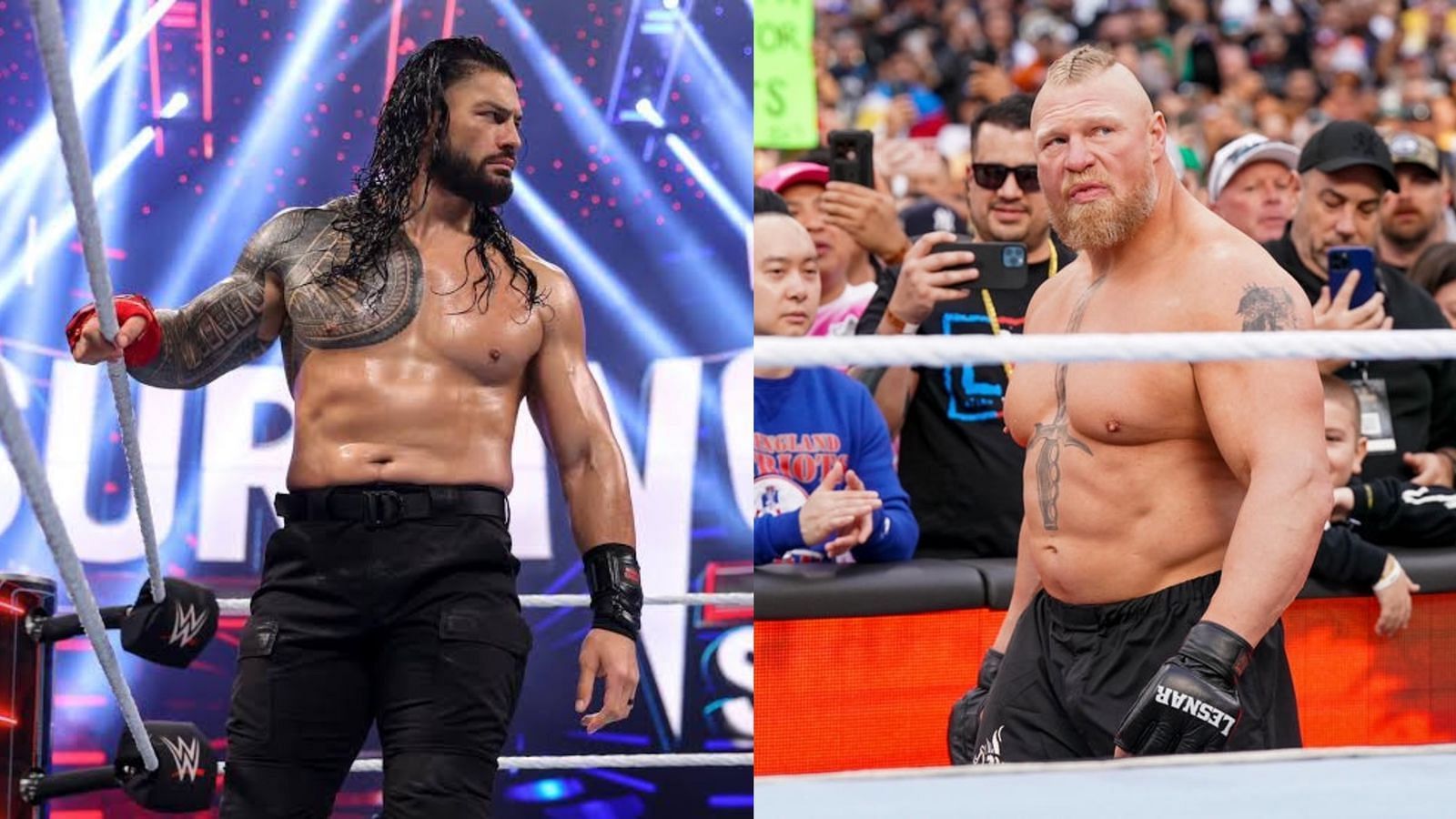 Roman Reigns (left); Brock Lesnar (right)