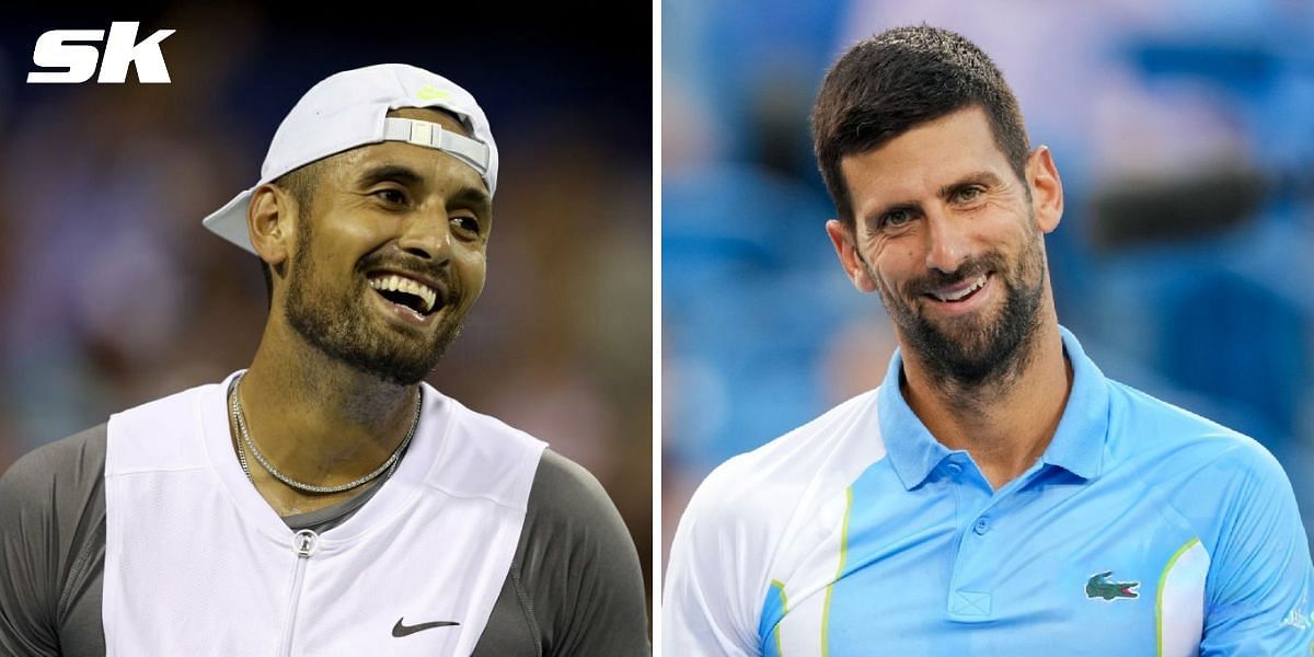 Nick Kyrgios (L) and Novak Djokovic (R)