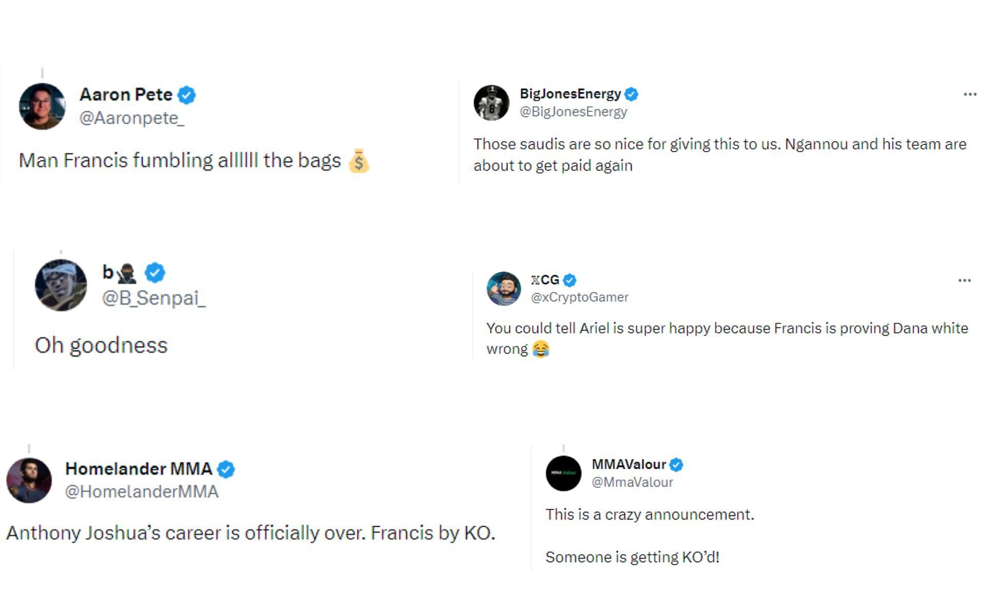 Comments regarding Ngannou vs. Joshua