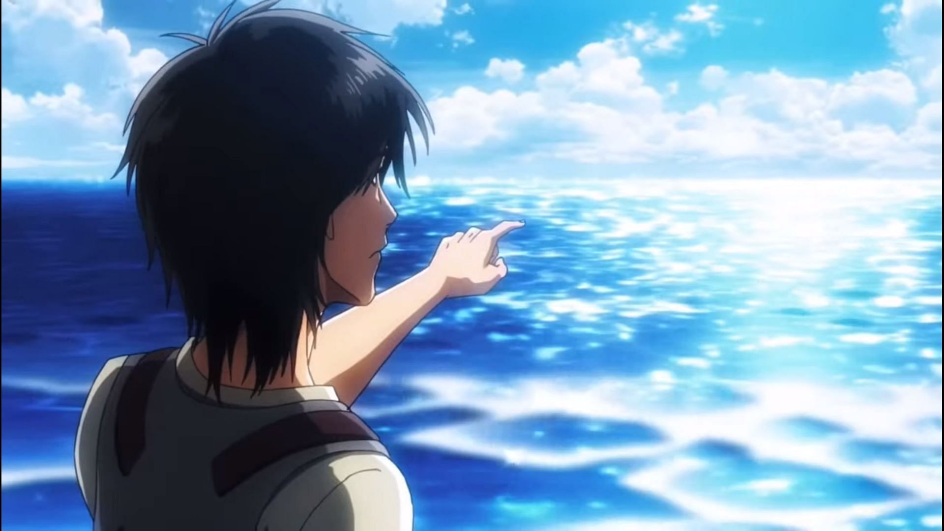 Eren points to the sea (Image via MAPPA)