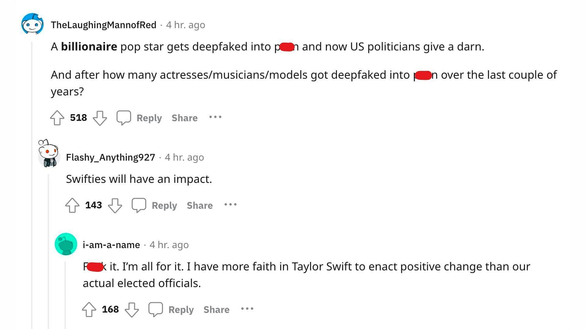 Taylor Swift&#039;s AI-generated content has people talking (Image via Reddit/@TheLaughingMannofRed)