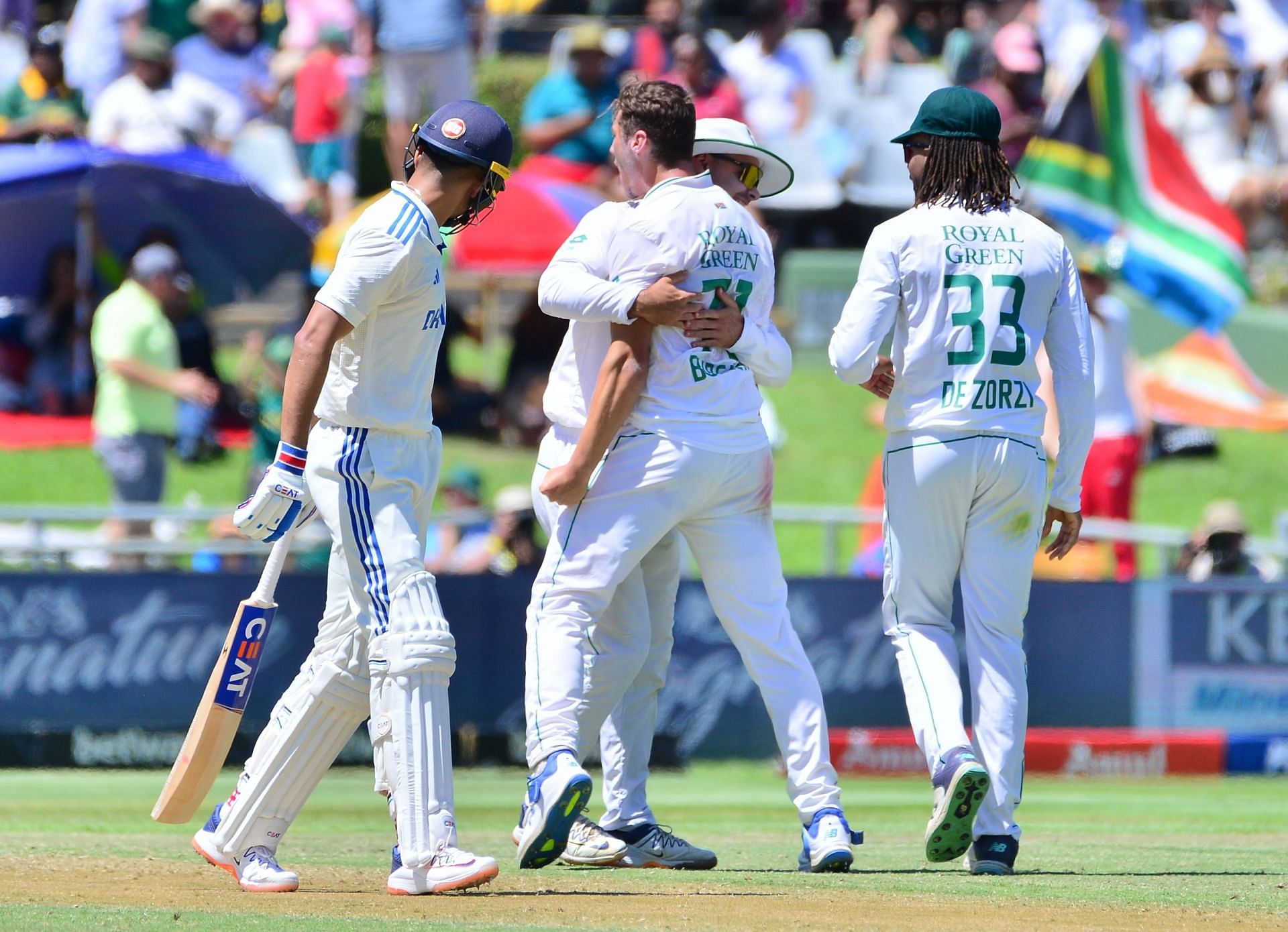 Nandre Burger celebrates: South Africa v India - 2nd Test