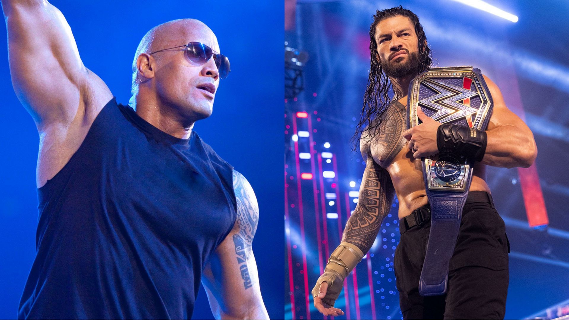 The Rock (left); Roman Reigns (right)