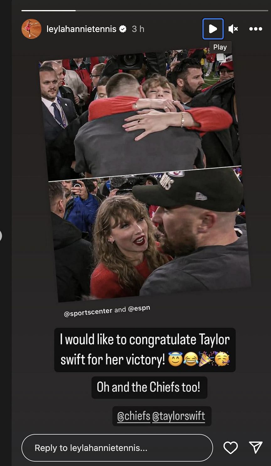 Taylor Swift is congratulated by Leylah Fernandez on social media