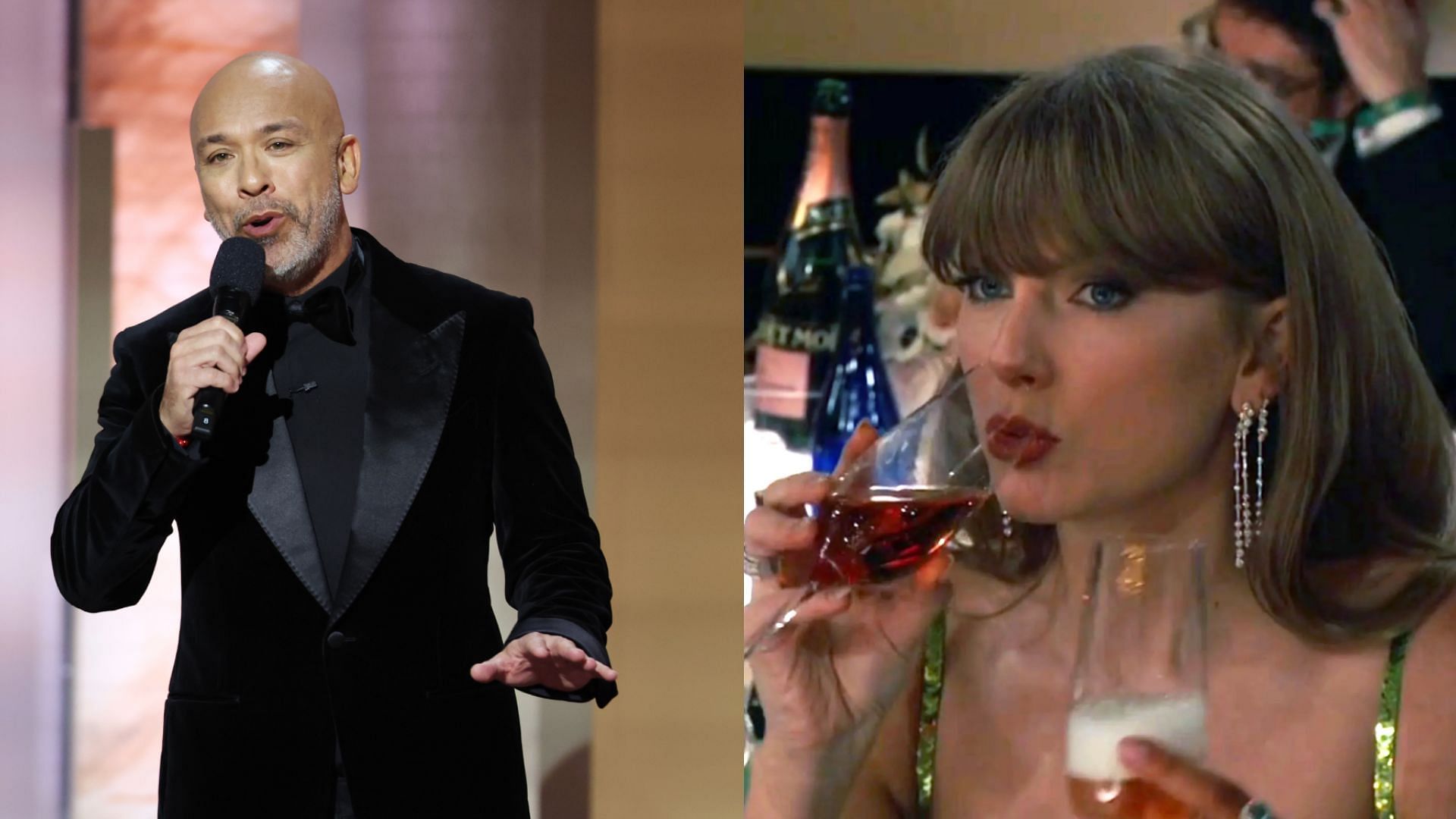 Jo Koy reacts to Taylor Swift sipping her drink as he cracks controversial NFL joke (Image via snip from X/@lmpadaxp and @eczo111)