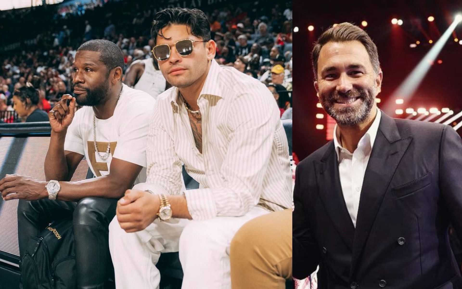 Floyd Mayweather and Ryan Garcia (left) and Eddie Hearn (right). (via Instagram @kingryan @eddiehearn)