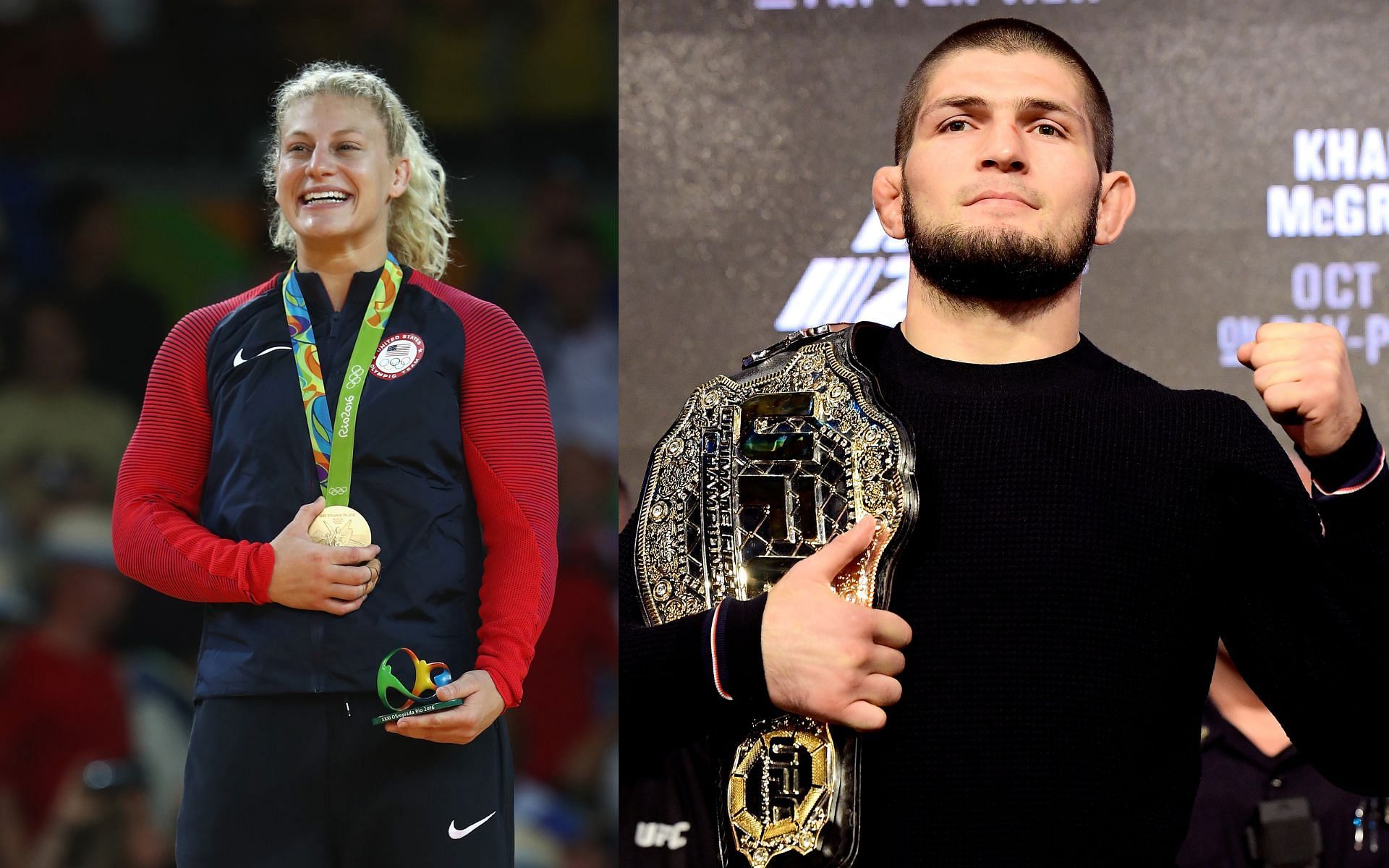 Kayla Harrison and Khabib Nurmagomedov. [via Getty Images]