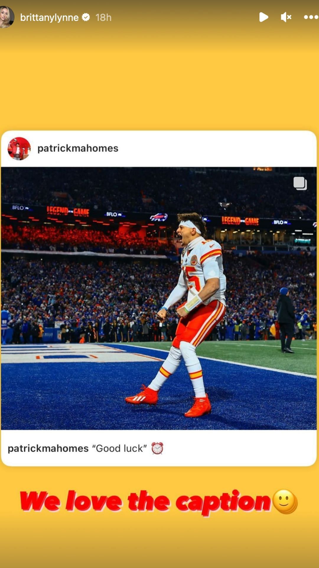 Brittany Mahomes and her IG story after the Chiefs' win over the Bills