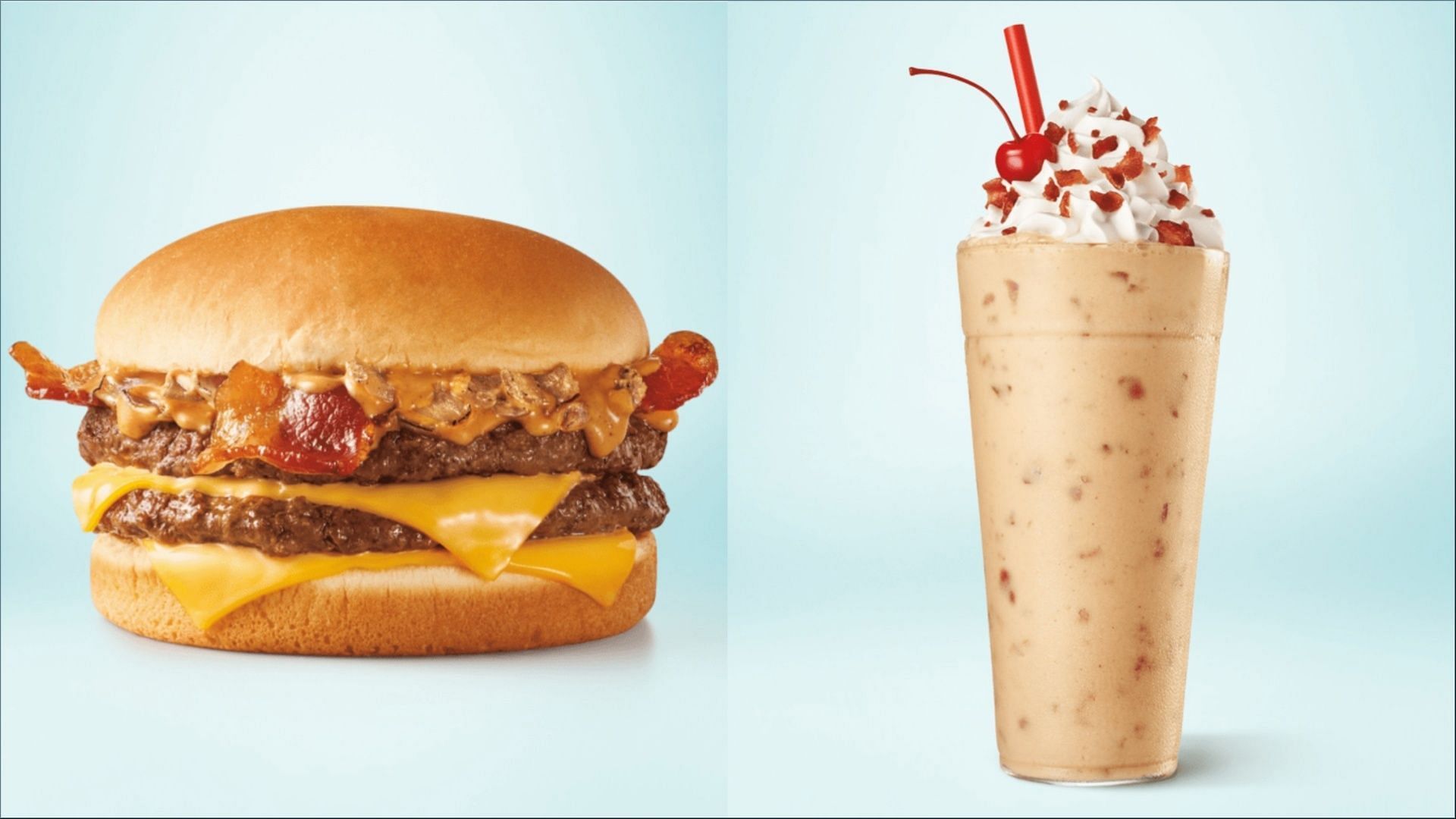 The peanut butter and bacon-infused shake and cheeseburger start at over $3.99 and $6.39, respectively (Image via Inspire Brands)