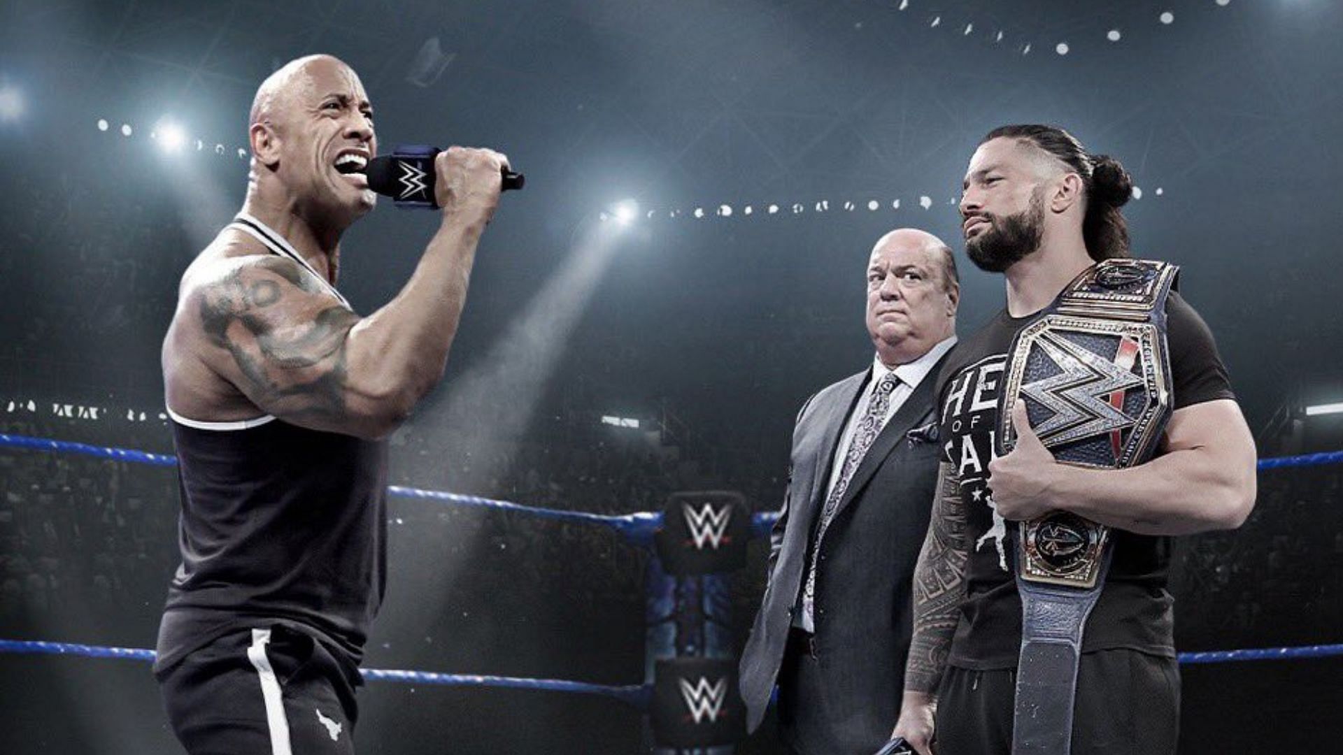 The Rock, Paul Heyman, and Roman Reigns! [Left to Right]