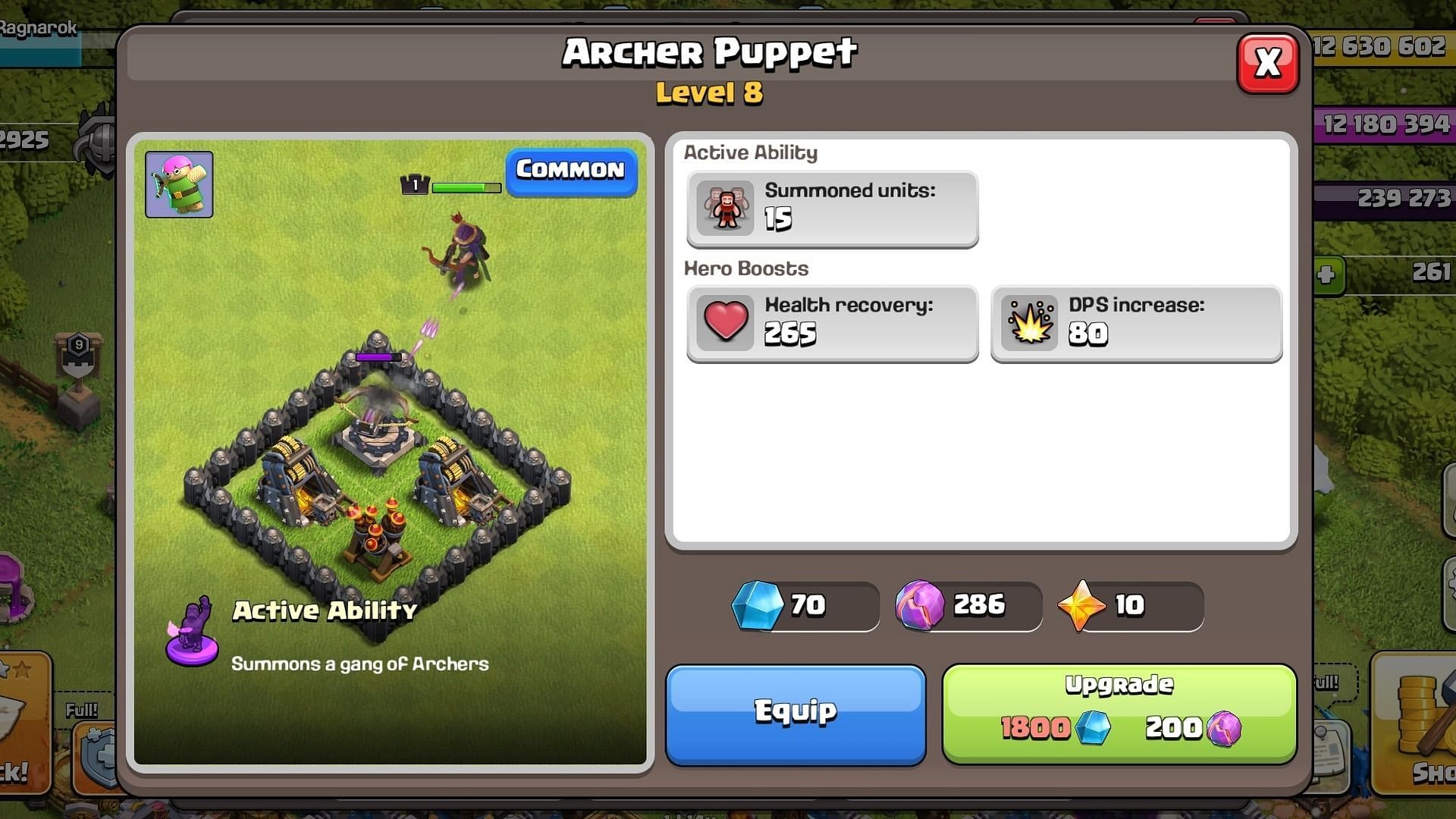 Archer Puppet stats (Image via Supercell)