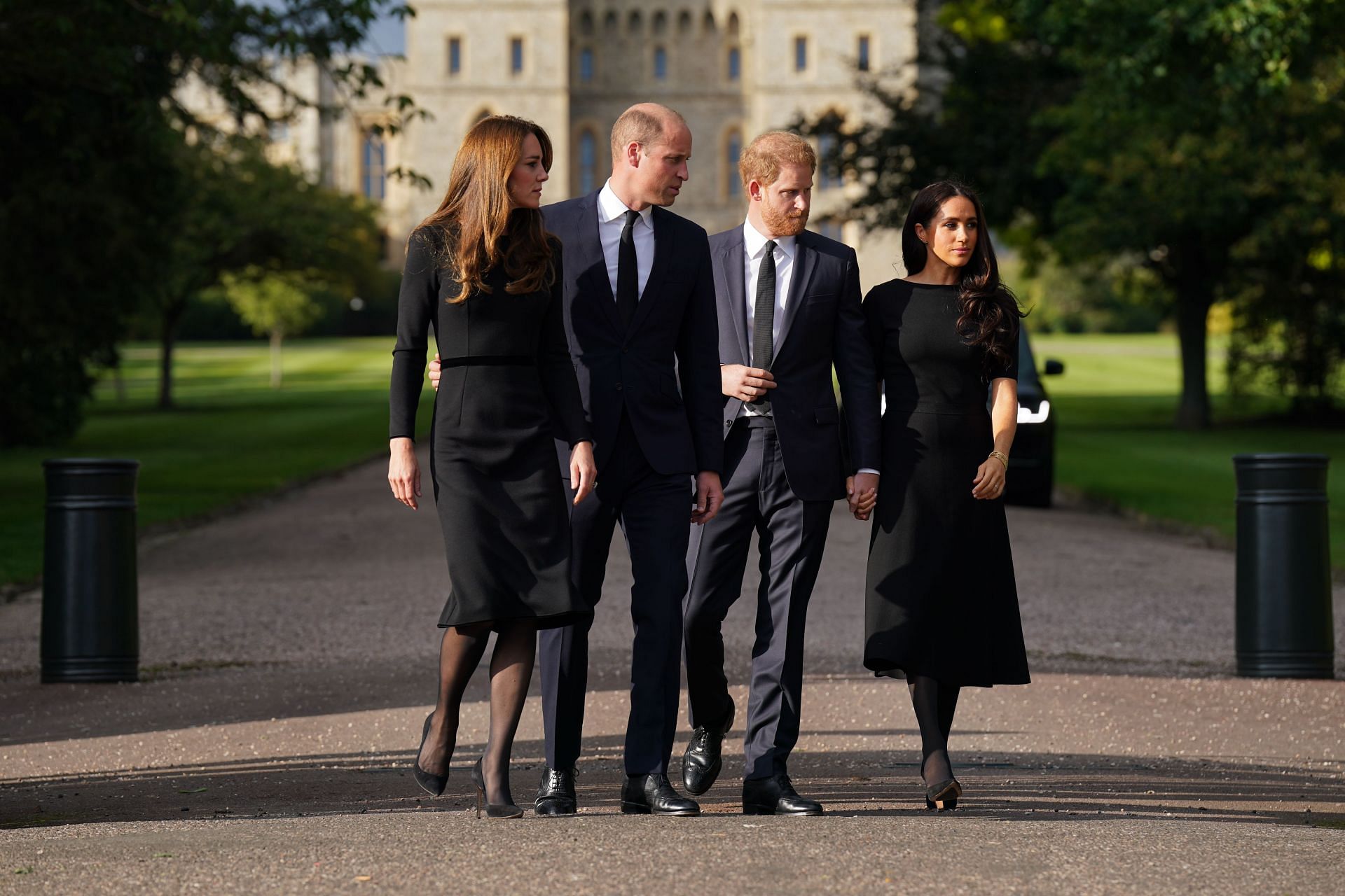 The Prince and Princess of Wales Accompanied By The Duke And Duchess Of Sussex Greet Wellwishers Outside Windsor Castle (Image by Getty Images/Kirsty O&#039;Connor)