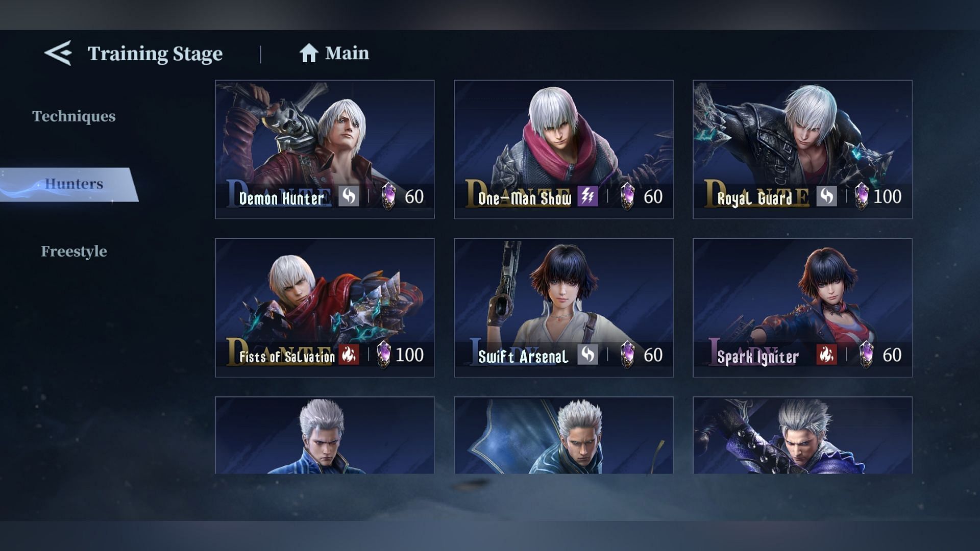 You can earn free Gems in Devil May Cry Peak of Combat by learning combat techniques. (Image via Nebula Joy)