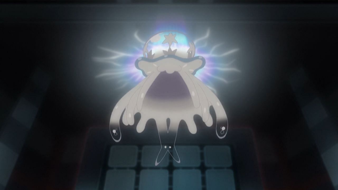 Nihilego emerging from an Ultra Wormhole in the anime. (Image via The Pokemon Company)