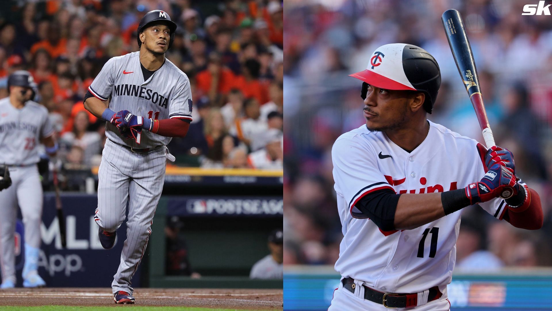 Jorge Polanco of the Minnesota Twins bats against the Houston Astros during Game Three of the Division Series at Target Field