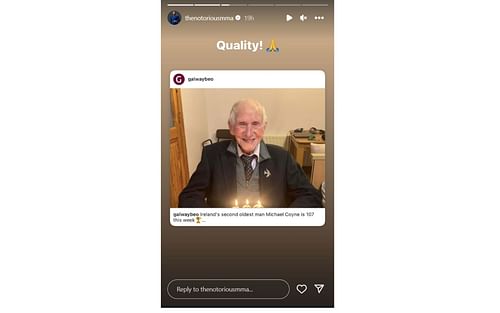 McGregor's Instagram story reacting to Coyne's 107th birthday [Image courtesy: @thenotoriousmma - Instagram]