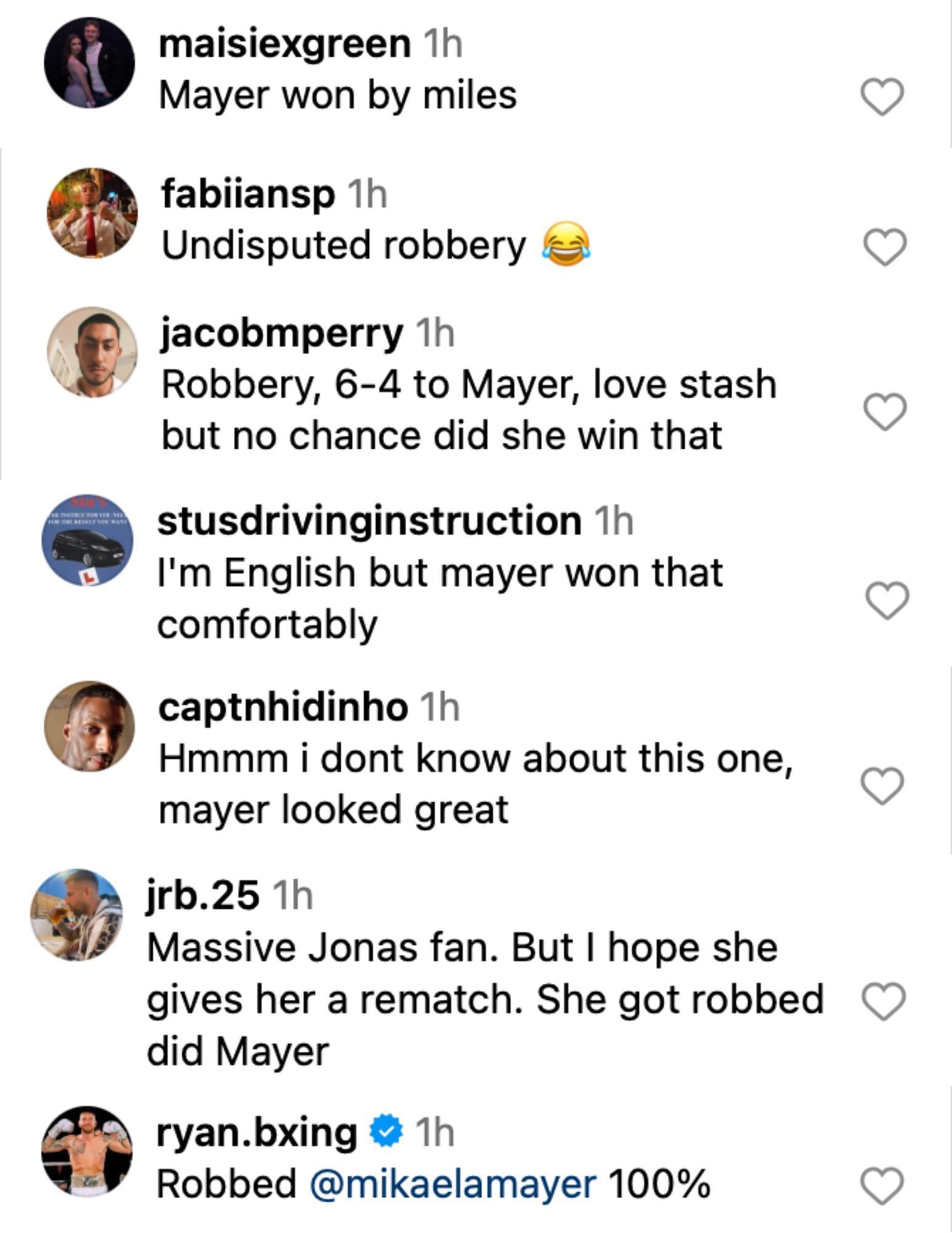 Fans reacting to Natasha Jonas&#039; win over Mikaela Mayer [via @skysportsboxing on Instagram]