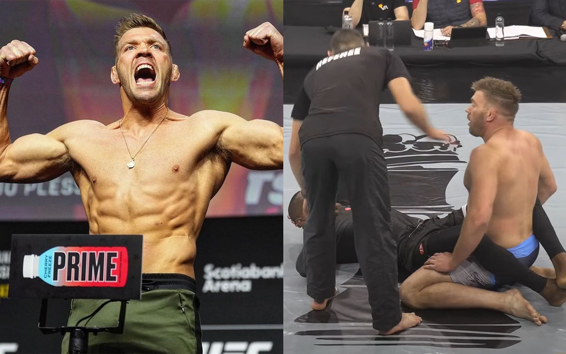 Dricus du Plessis (left) during the Quintent grappling contest (right) [Images Courtesy: @dricusduplessis Instagram and TheBigAIPodcast YouTube]