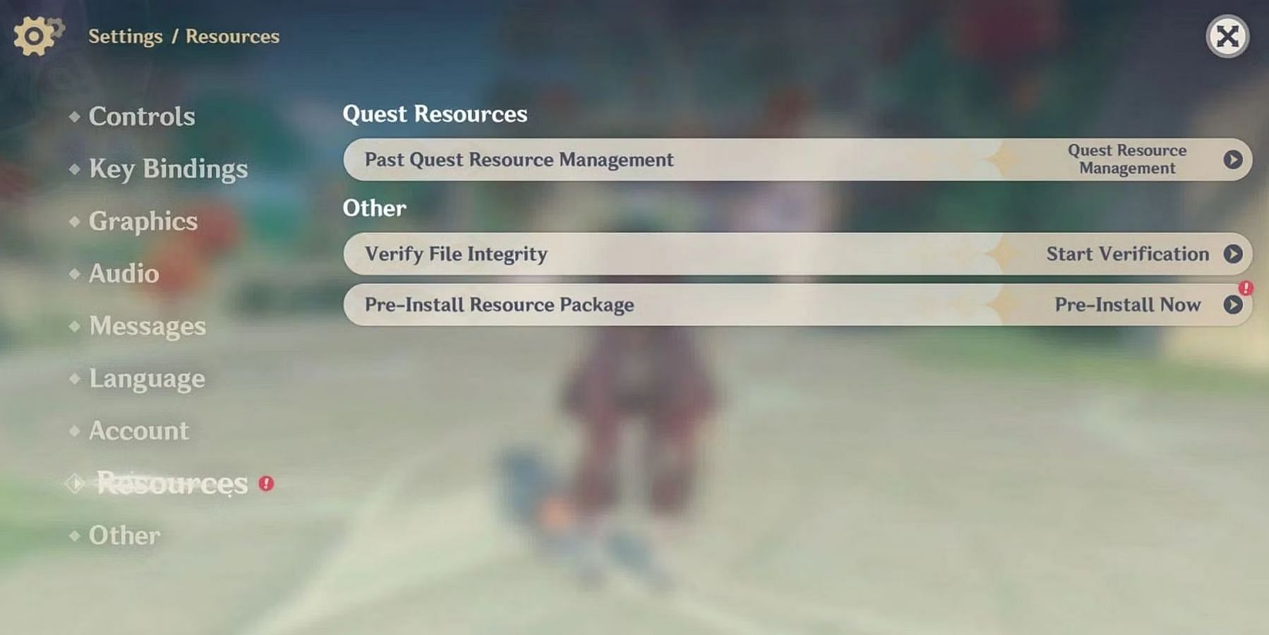 Pre-Installing Resource Package via the in-game settings. (Image via HoYoverse)