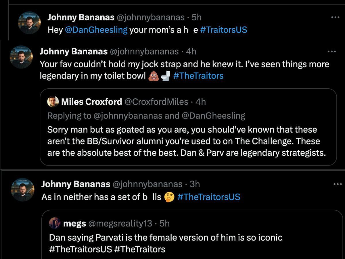 The Traitors&#039; Johnny Bananas&#039; slams Dan Gheesling (Image via X/@johnnybananas)