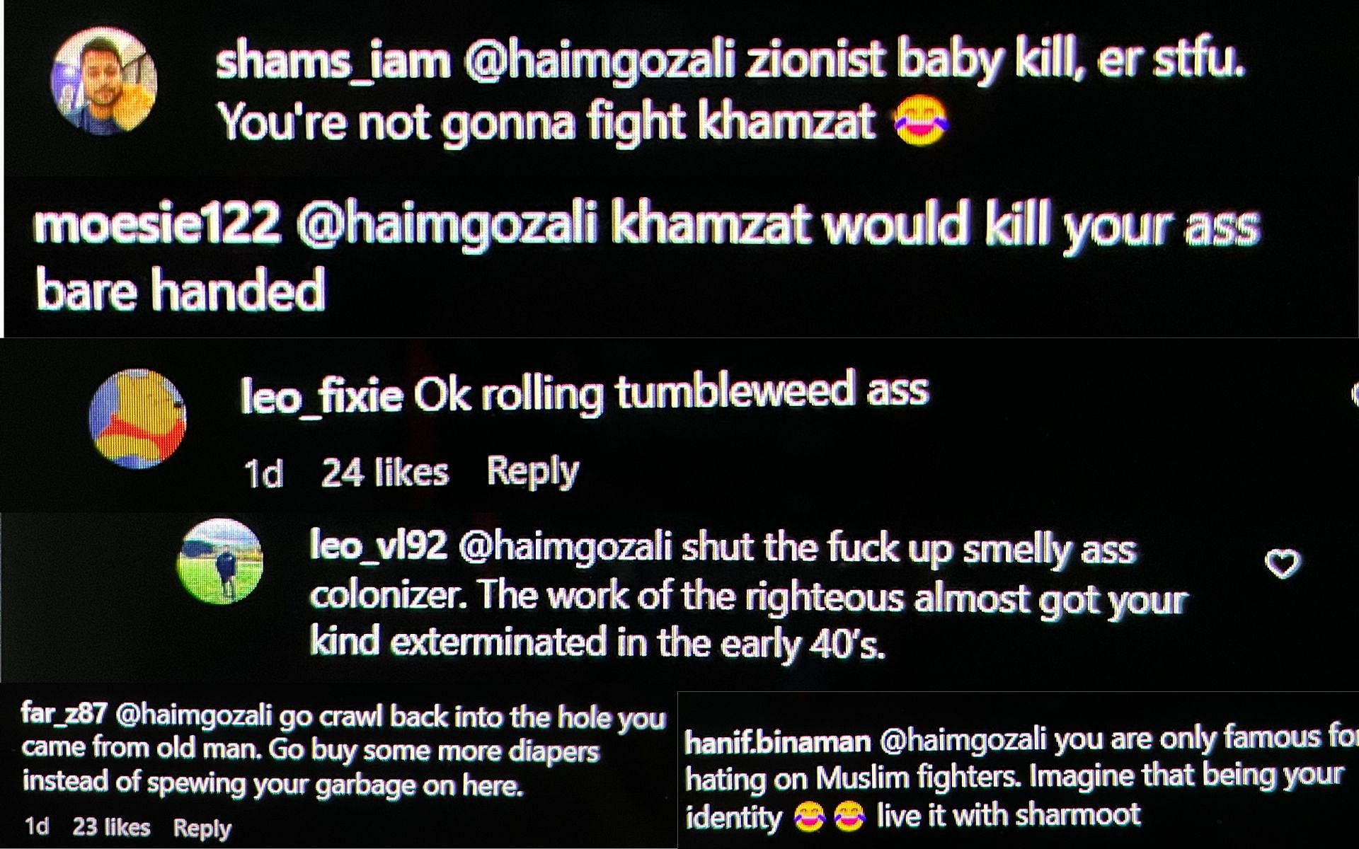 Instagram comments supporting Khamzat Chimaev