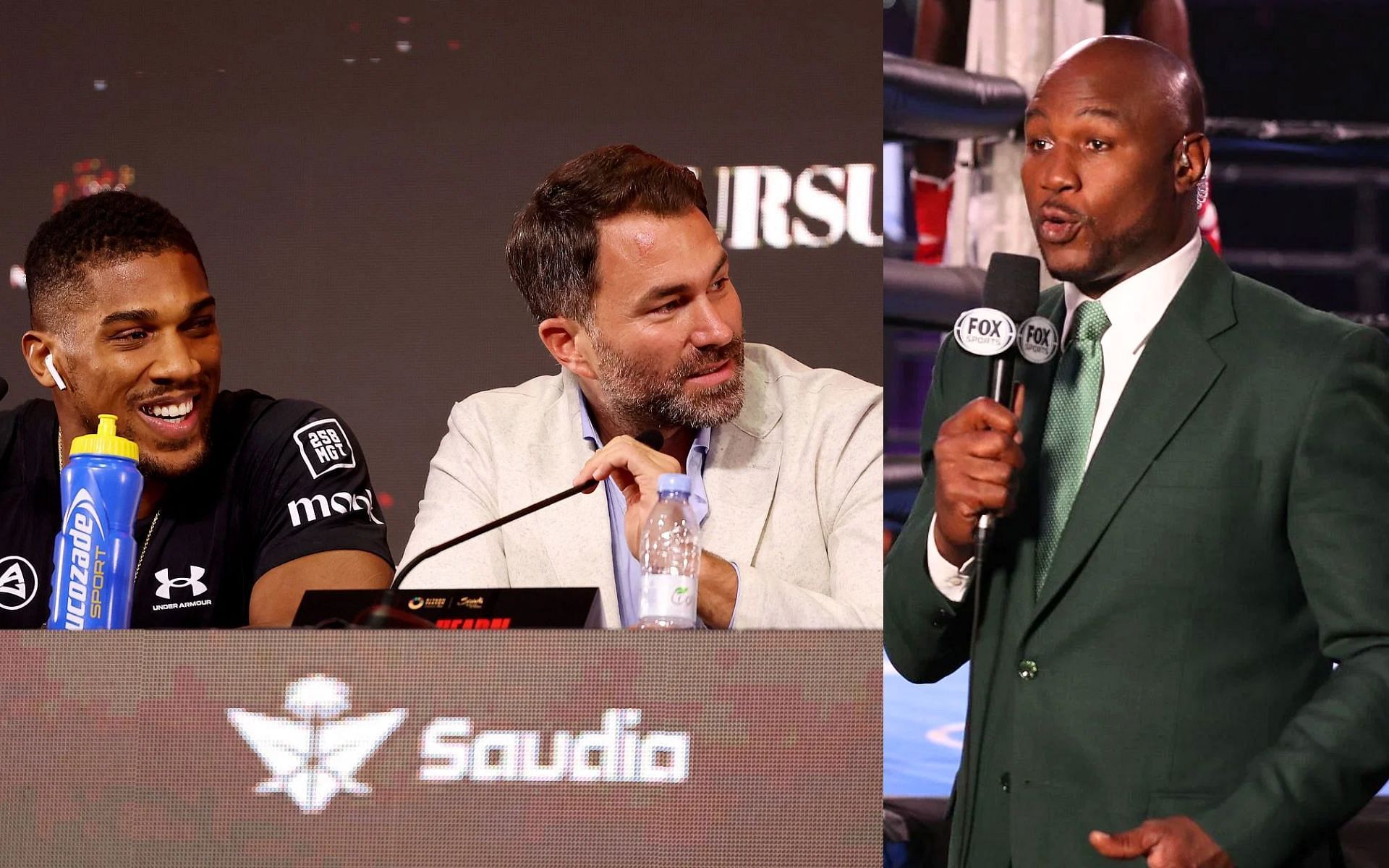 Eddie Hearn (middle left) fires back at Lennox Leiws (right) for criticizing Anthony Joshua vs. Francis Ngannou [Images Courtesy: @GettyImages]