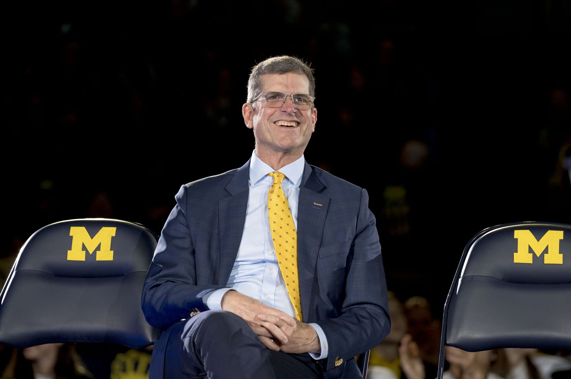 Jim Harbaugh at Michigan's national championship celebration