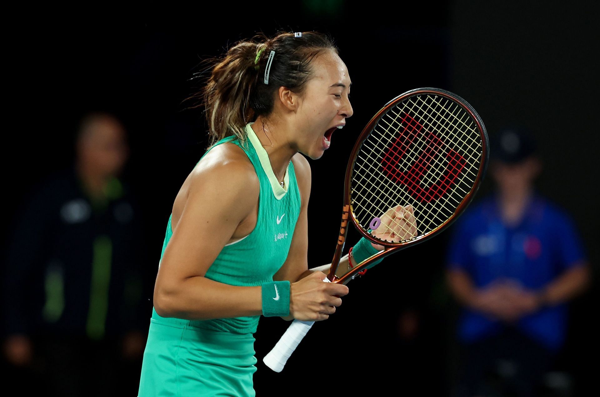 Zheng Qinwen celebrates after making the 2024 Australian Open final