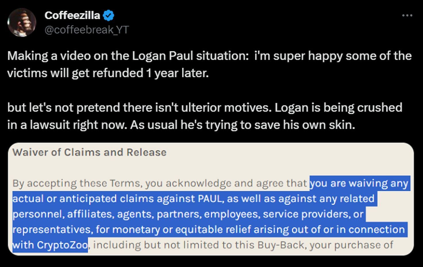 Coffeezilla calls out Logan Paul over his recent updates (Image via X/Coffeebreak_YT)