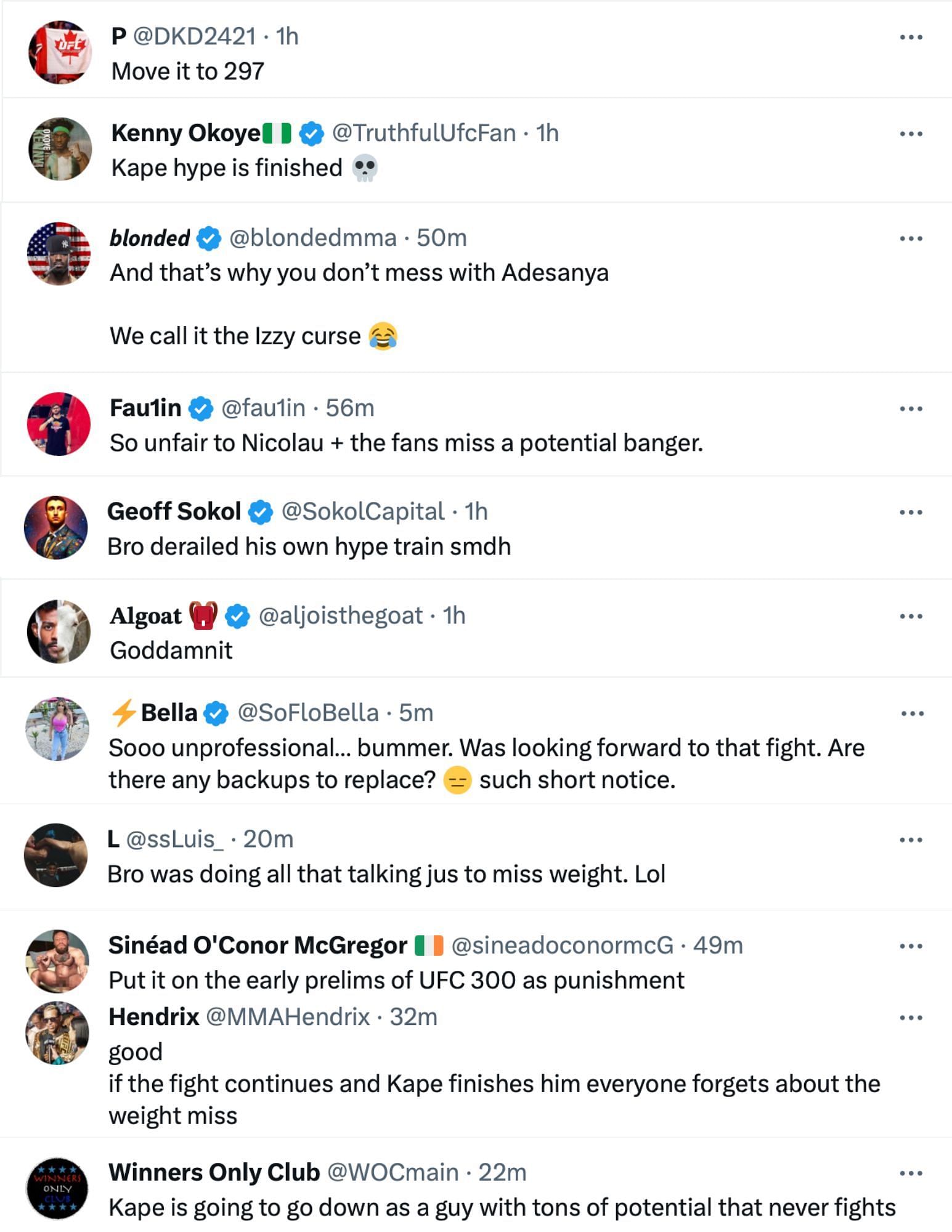 Fan reactions to Manel Kape&#039;s weight miss at UFC Vegas 84 [via @mma_orbit on X]