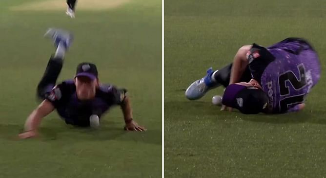 [Watch] Nathan Ellis hurts himself during a diving catch attempt in BBL