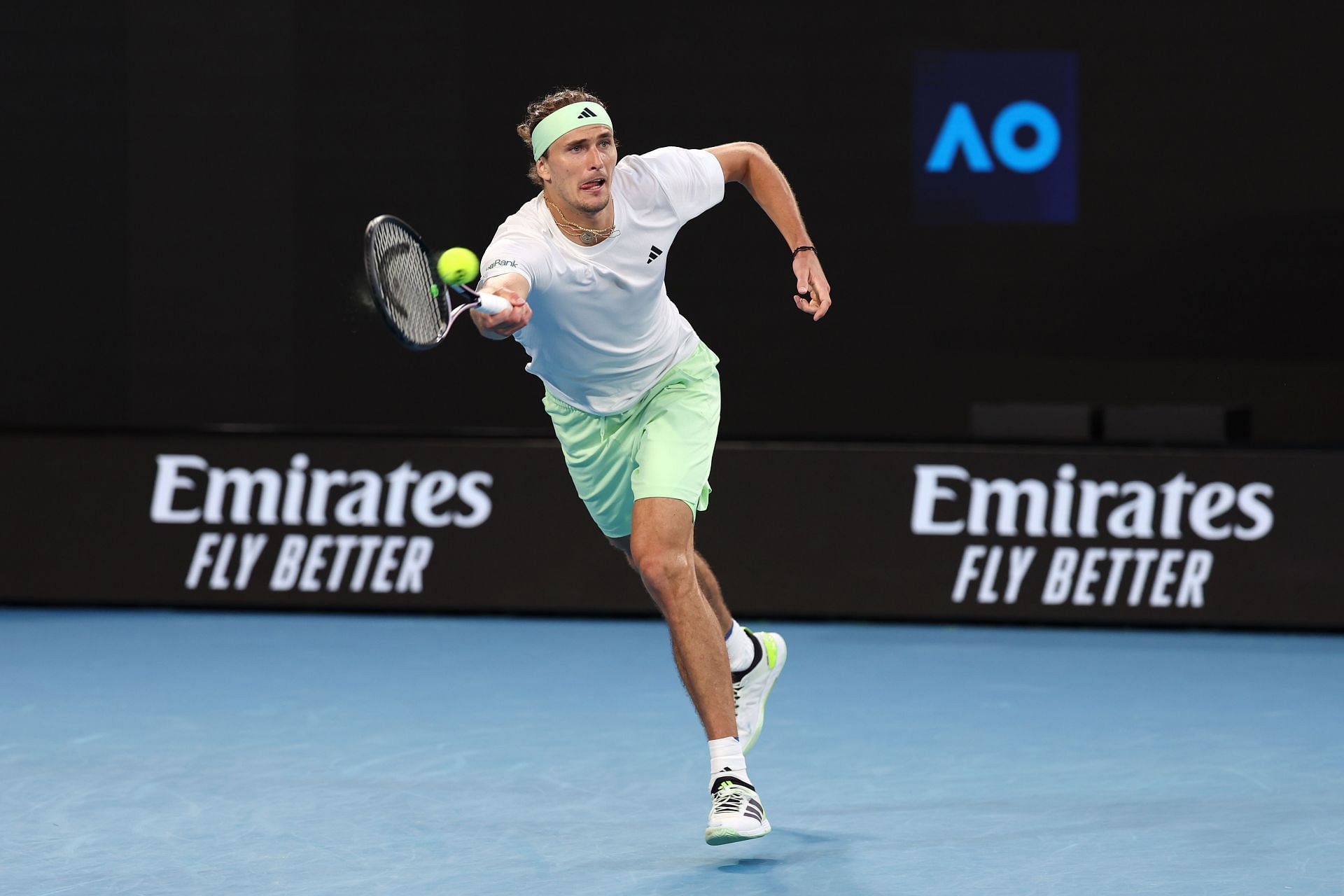 Alexander Zverev retrieves a ball during his Round-of-16 match in Melbourne