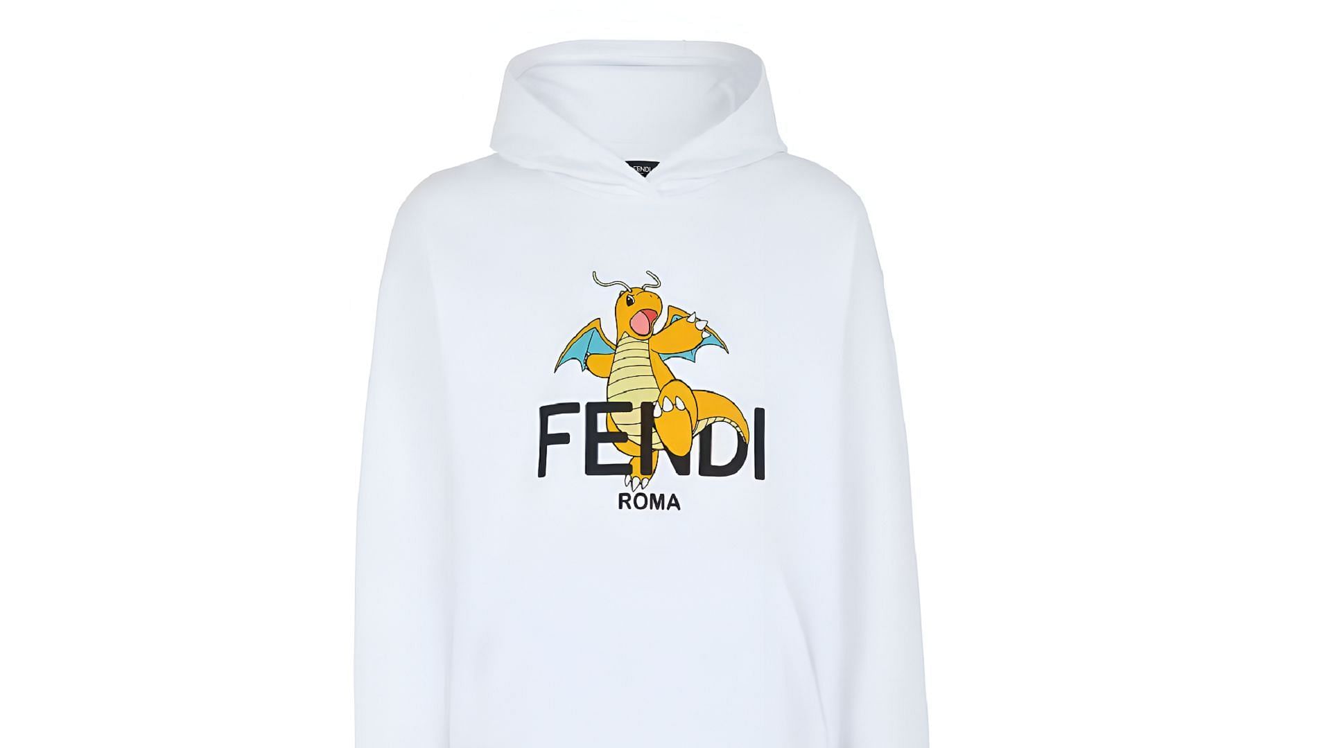 A Dragonite-themed hoodie from the upcoming Fendi/Fragment merch collaboration (Image via The Pokemon Company/Fendi/Fragment)