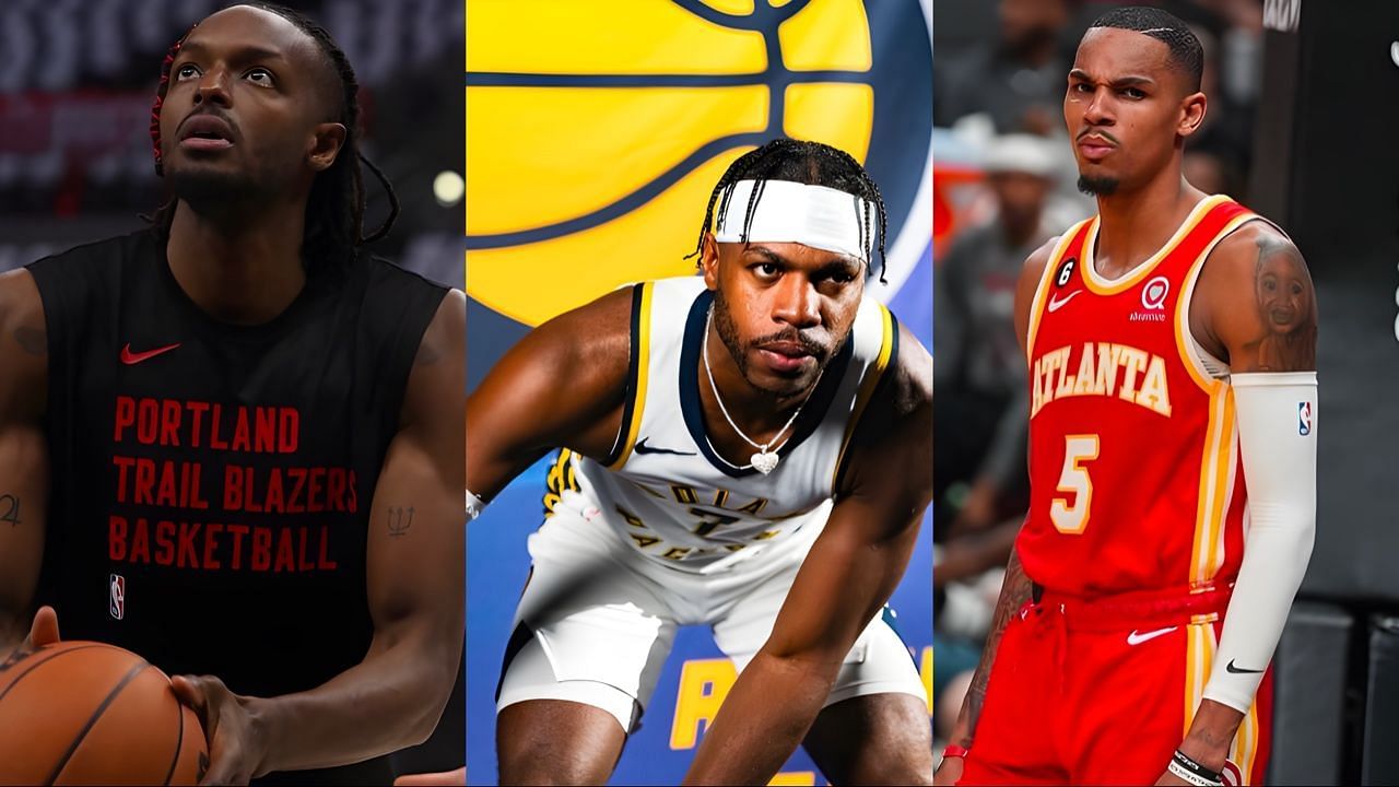 Warriors can acquire Jerami Grant, Buddy Hield and Dejounte Murray (L-R) through Chris Paul and Andrew Wiggins trade 