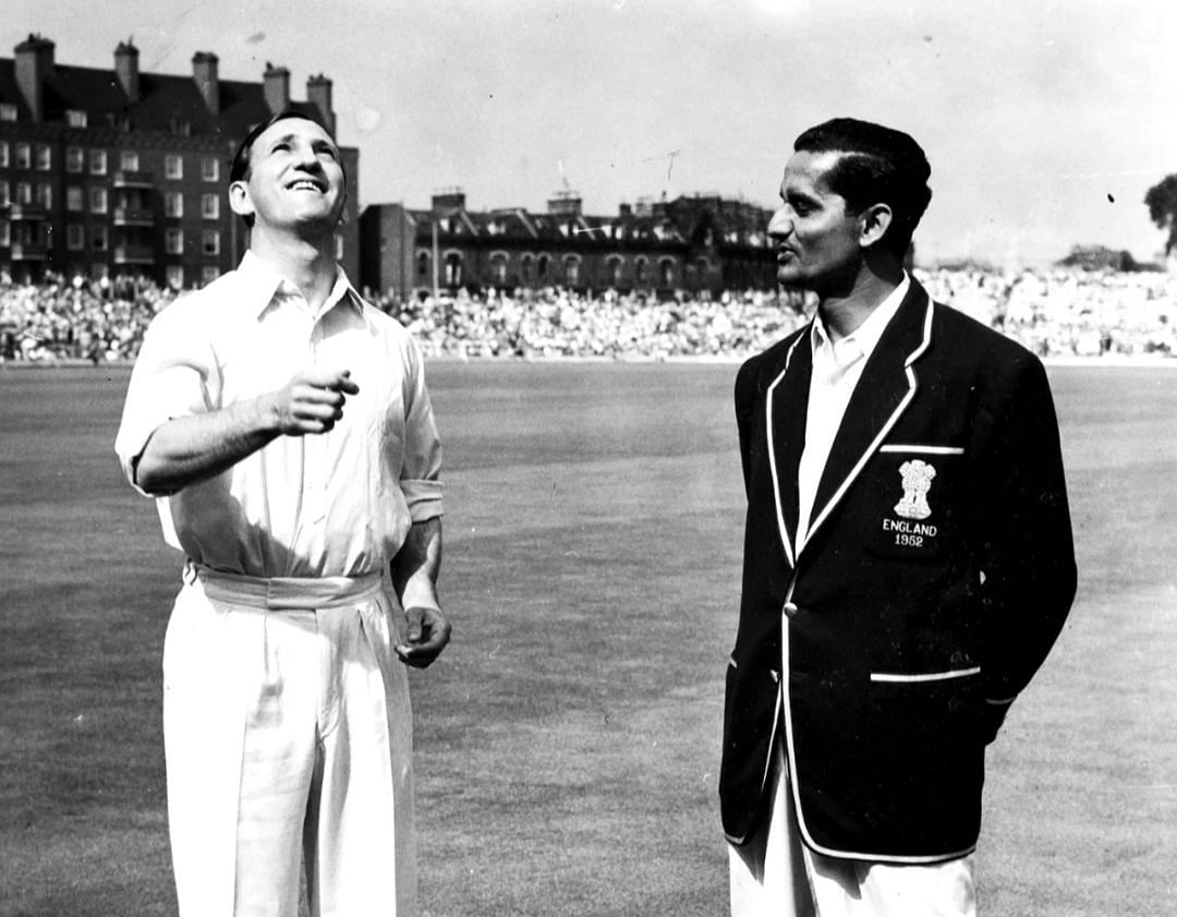 Captains Len Hutton and Vijay Hazare at the toss
