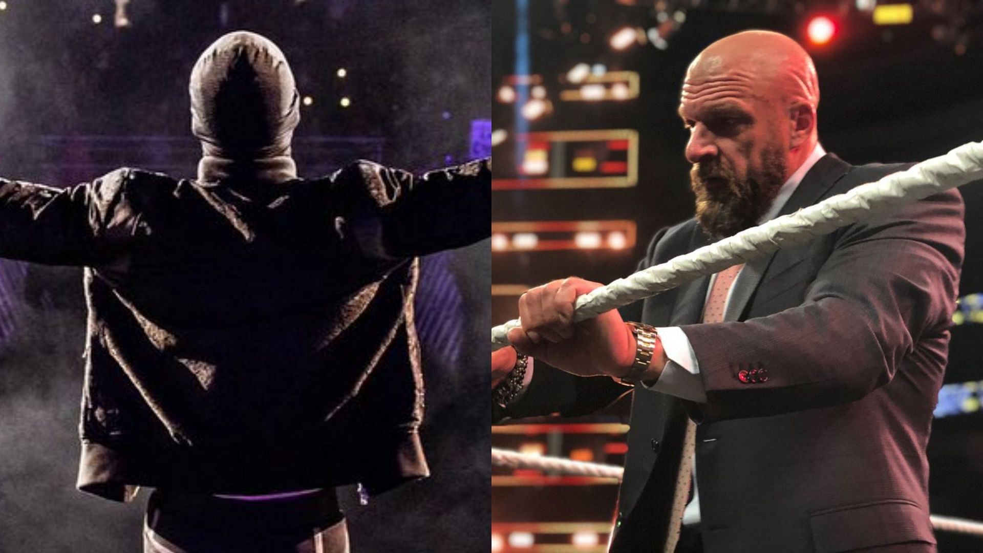 Finn Balor (left) and WWE CCO Triple H (right)