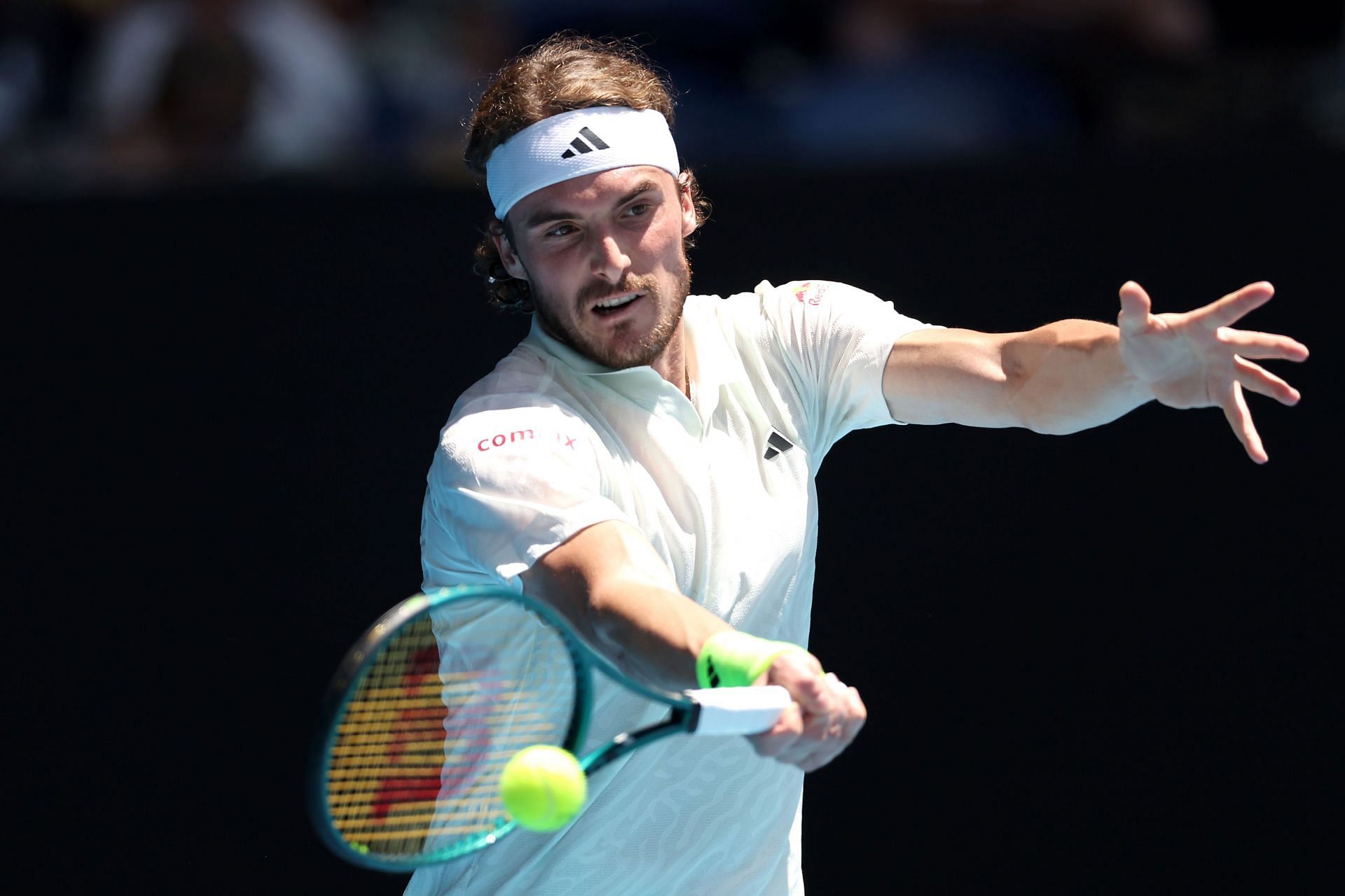 Stefanos Tsitsipas captured during his opening-round match at the 2024 Australian Open