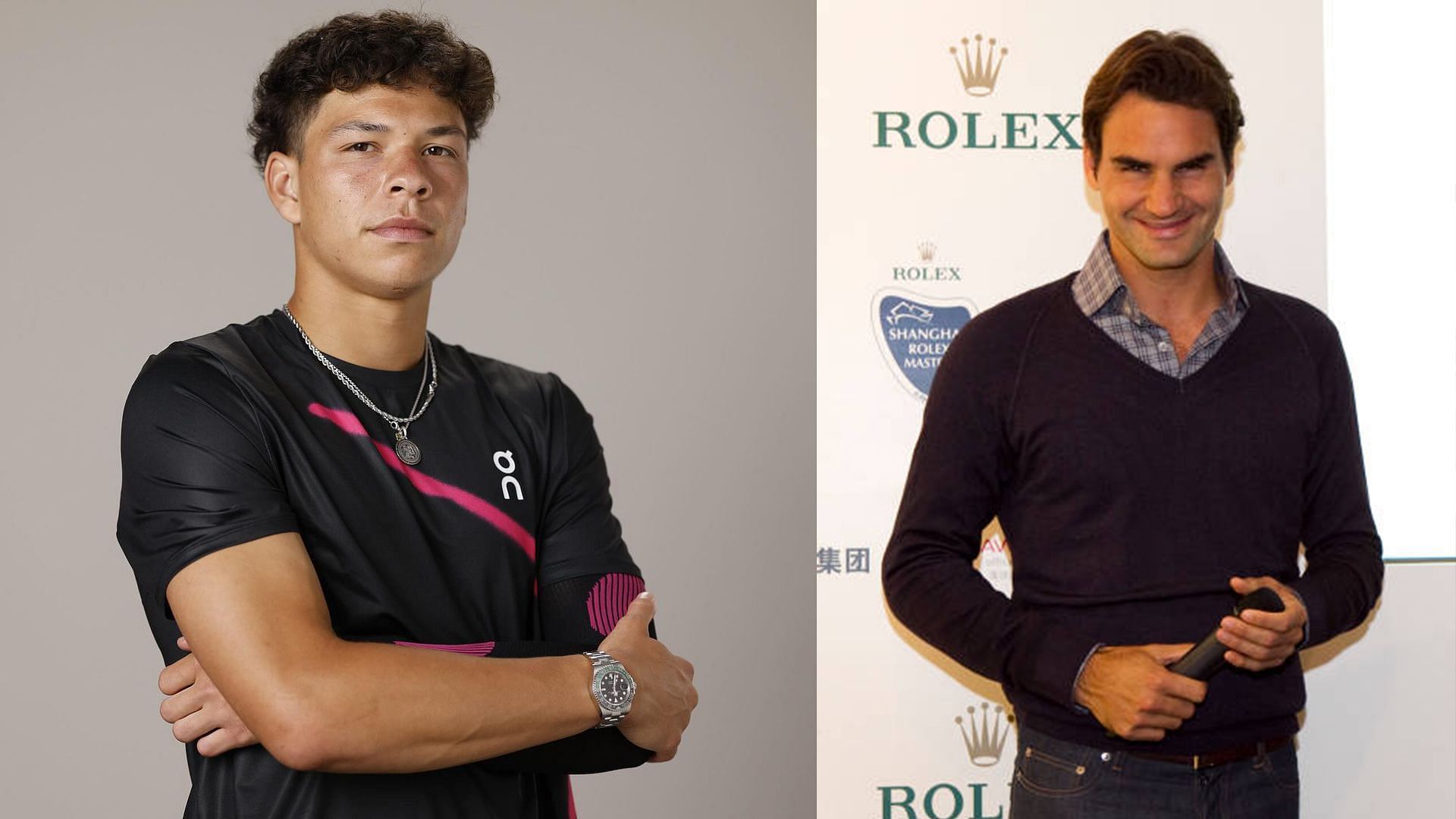 Ben Shelton (L) and Roger Federer (R)
