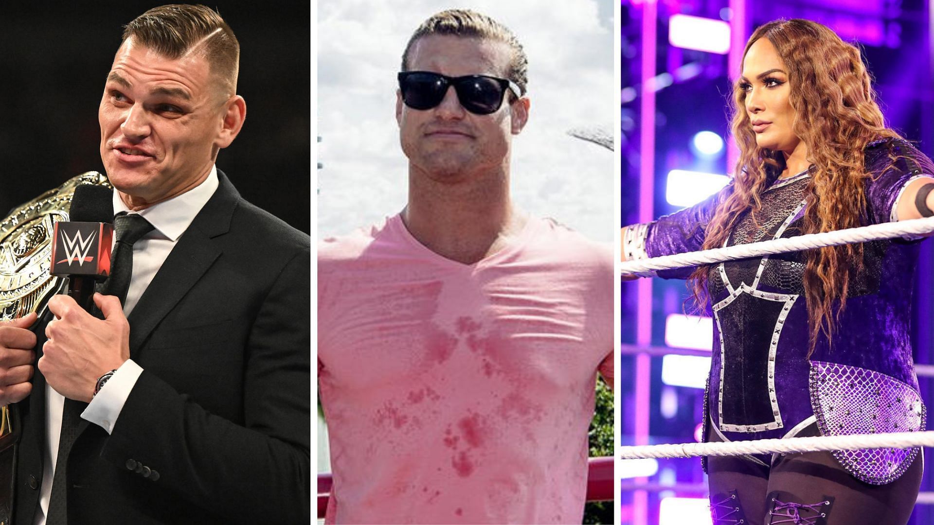 Gunther on the left, Dolph Ziggler in the middle, Nia Jax on the right